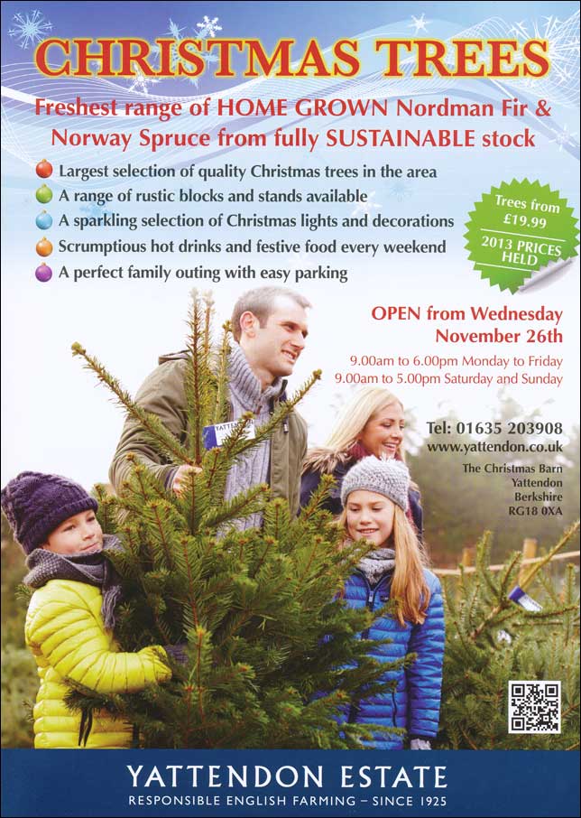 The largest range of quality Christmas trees in West Berkshire from Yattendon Estates, serving the towns of Newbury, Thatcham, and Hungerford. Easy parking plus a splendid array of Xmas decorations and foods.